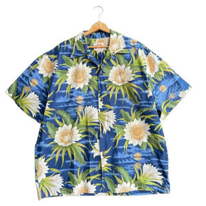 PINEAPPLE JUICE Hawaiian Button Up Shirt Men’s XL Blue Honolulu Sunflower Floral